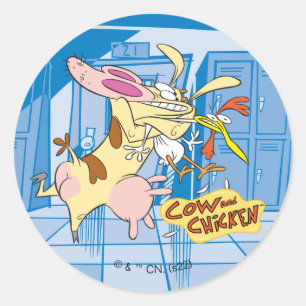 Sticker Rond Graphisme de la vache et du poulet