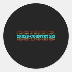 Sticker Rond Graphisme Rétro Ski de Fond Sports d'Hiver B