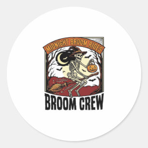 Sticker Rond Graphisme sorcière squelette vintage balais Hallow