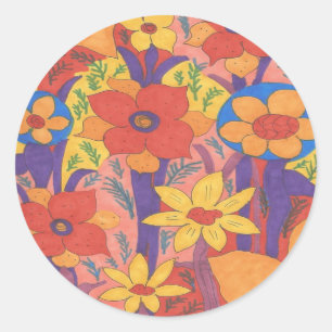Sticker Rond Gras Bohemian Orange Garden Imprimer