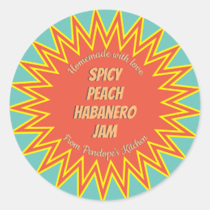 Sticker Rond Gras épicé Pêche Habanero Jam Jar Canning