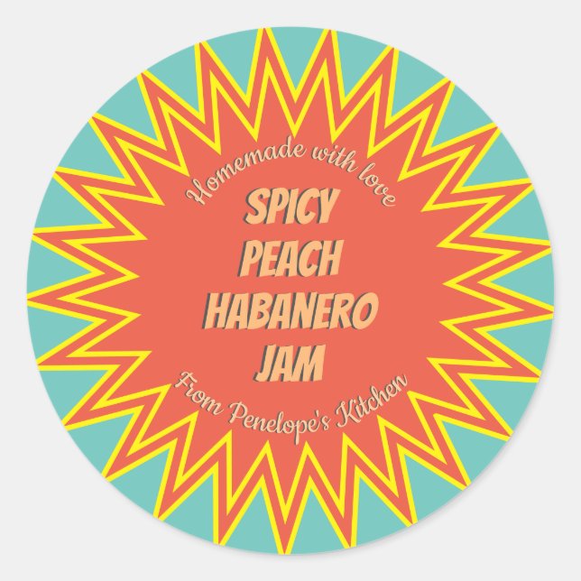 Sticker Rond Gras épicé Pêche Habanero Jam Jar Canning (Devant)