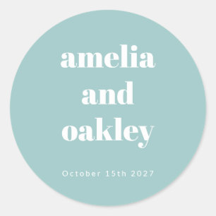Sticker Rond Gras Minimaliste Boho Aqua Bleu Mariage personnali