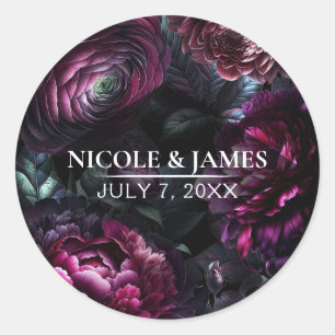 Sticker Rond Gras Moody Flowers Black Enchanted Floral Mariage