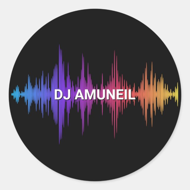 Sticker Rond Gras Music Waves DJ multicolores, Audio (Devant)