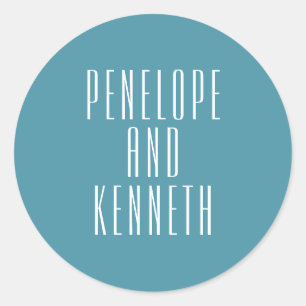 Sticker Rond Gras Noms Typographie rétro Mariage Turquoise colo