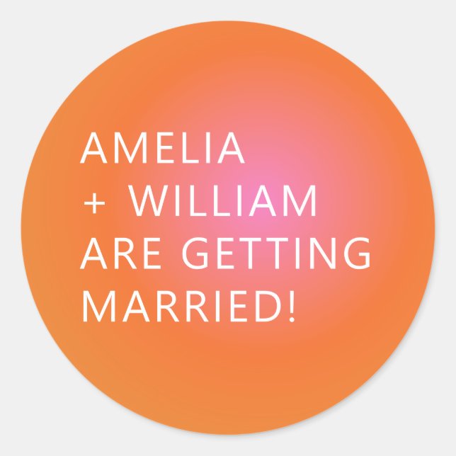 Sticker Rond Gras Orange Rose dégradé Unique Mariage brillant (Devant)