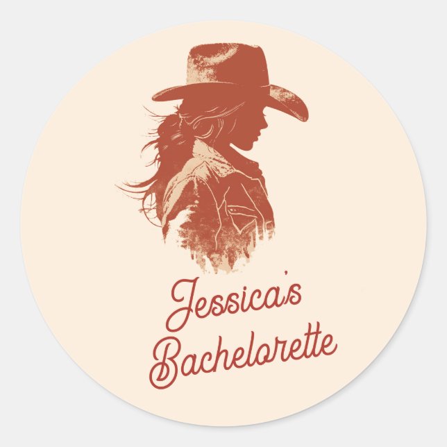 Sticker Rond Gras Retro Western Cowgirl Bachelorte (Devant)