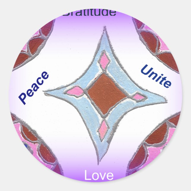 Sticker Rond "Gratitude Peace Love Unite" Mandala Art Imprimer (Devant)