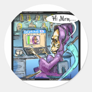 Sticker Rond Grave Faucheuse et Skythe Funny Cartes cadeaux et 
