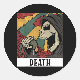 Sticker Rond Grave Faucheuse Skeleton Tarot Card Blackcraft Hom