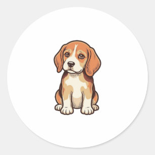 Sticker Rond Gravure vintage chiot Beagle Art vectoriel_1