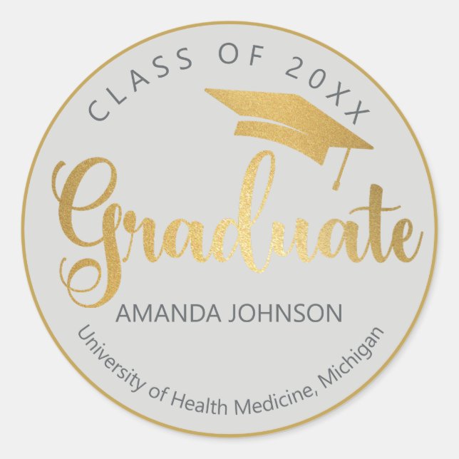 Sticker Rond Gray Gold Graduate Name Graduate (Devant)