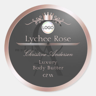 Sticker Rond Gray Product Label Rose Gold Frame Logo Monogram