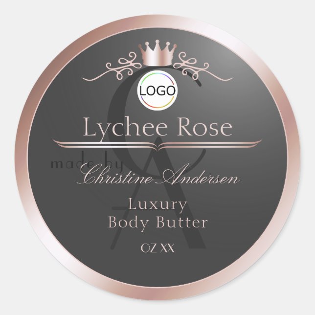 Sticker Rond Gray Product Label Rose Gold Frame Logo Monogram (Devant)