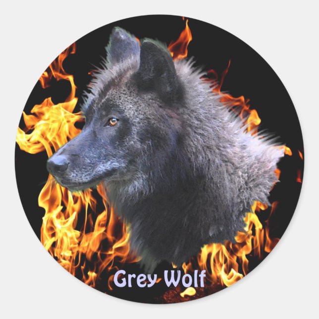 Sticker Rond GRAY WOLF & FOREST FIRE Wildlife Supporter (Devant)