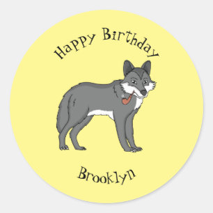 Sticker Rond Gray wolf with pipe cartoon