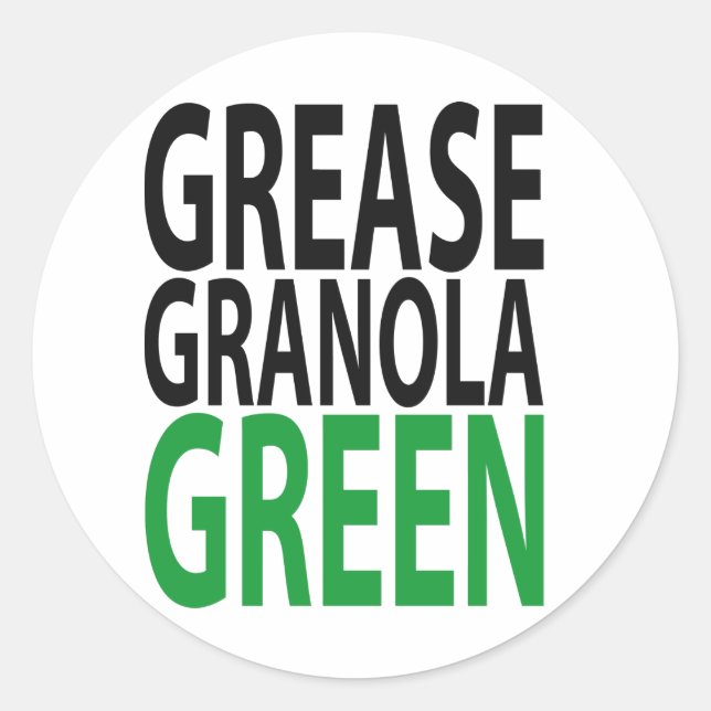Sticker Rond grease, granola, GREEN! (Devant)