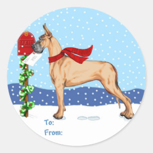 Sticker Rond Great Dane Christmas Mail Fawn Tags cadeaux