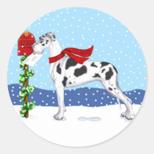 Sticker Rond Great Dane Christmas Mail Harlequin UC