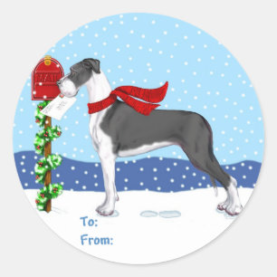 Sticker Rond Great Dane Christmas Mail Mantle UC Tags cadeaux