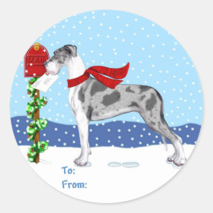 Sticker Rond Great Dane Christmas Mail Merle UC Tags cadeaux