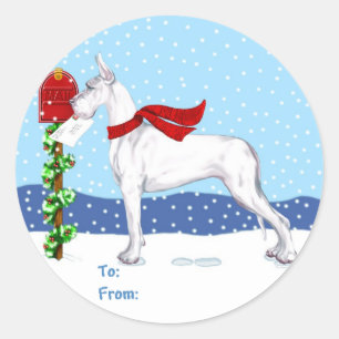 Sticker Rond Great Dane Christmas Mail White Tags cadeaux