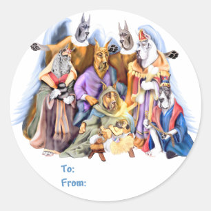 Sticker Rond Great Dane Christmas Nativité Tags cadeaux