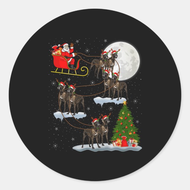 Sticker Rond Great Dane Dog Santa Sleigh Flying Funny Magical C (Devant)