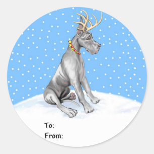 Sticker Rond Great Dane Reindeer Christmas Black Tags cadeaux