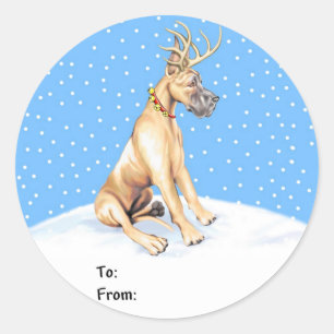 Sticker Rond Great Dane Reindeer Christmas Fawn Tags cadeaux