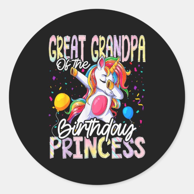 Sticker Rond Great Grandpa Of The Birthday Princess Dabbing Uni (Devant)