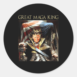 Sticker Rond Great Mega King USA Flag Fier Ultra Maga Trump