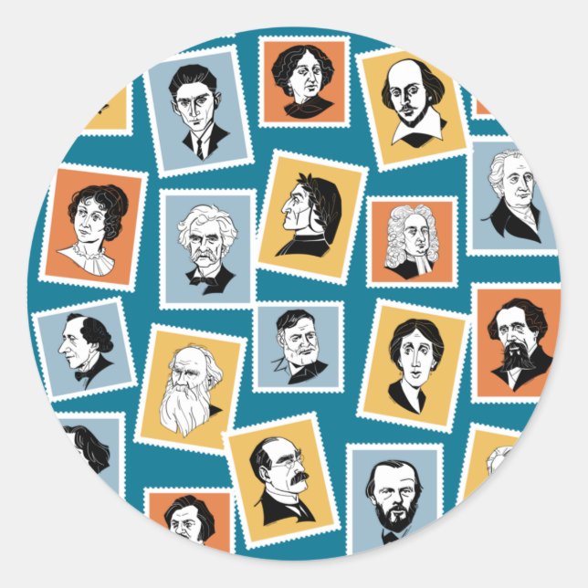 Sticker Rond Great writers, poets and playwrights on stamps-1 (Devant)