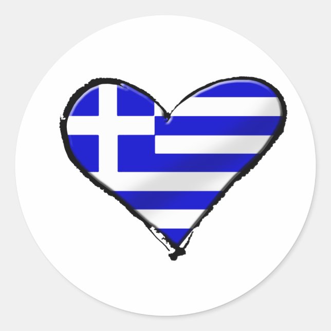 Sticker Rond Grec love - J'aime Grèce drapeau amour coeur (Devant)