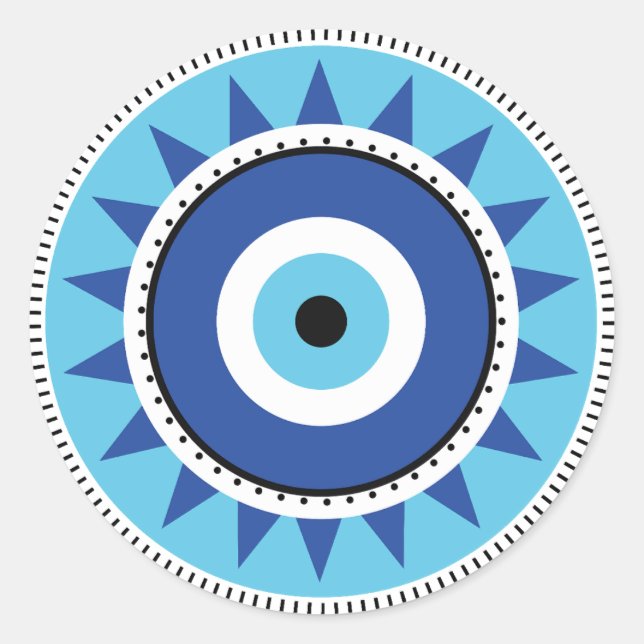 Sticker Rond Grec Mal Eye Bleu (Devant)
