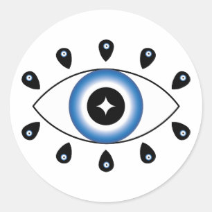 Sticker Rond Grec Mal Oeil Bleu Noir Blanc