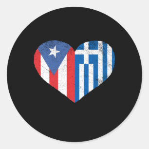 Sticker Rond Grèce Porto-Rico Drapeau Aimer Grèce Porto Rico