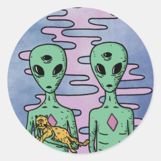 Sticker Rond Green Alien 