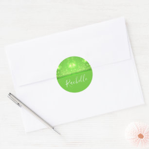 Sticker Rond Green and white glitter