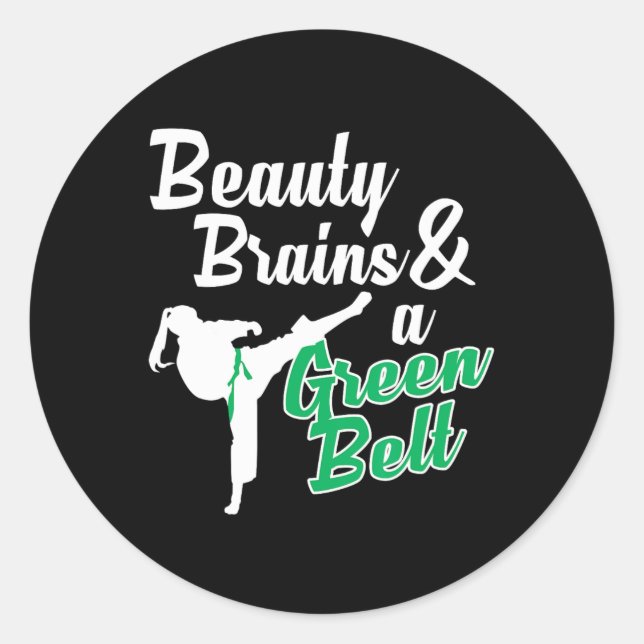 Sticker Rond Green Belt Taekwondo Martial Arts Funny Judo Citat (Devant)
