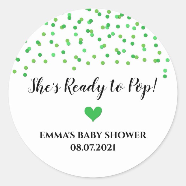 Sticker Rond Green Confetti Coeur Elle est prête à faire la pop (Devant)