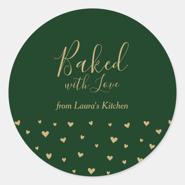 Sticker Rond Green Cute Hearts Baked with Love emballage autoco (Devant)