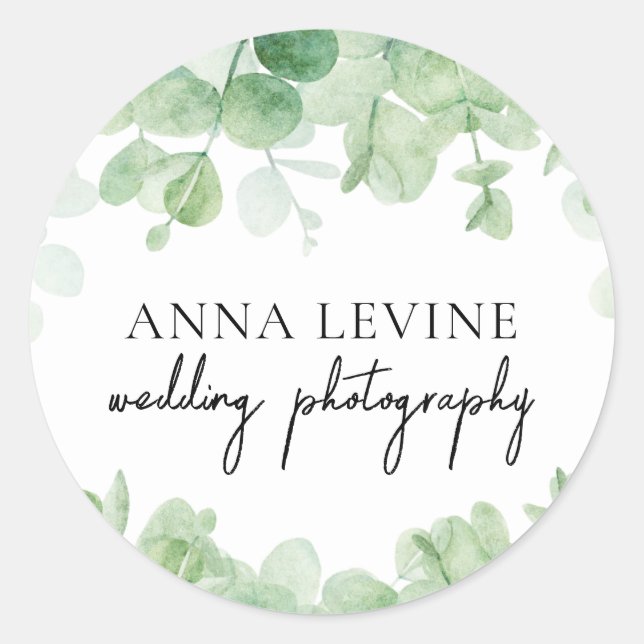 Sticker Rond Green Eucalyptus Feuille Frontière Nom commercial (Devant)