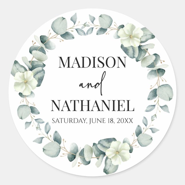Sticker Rond Green Eucalyptus Feuille Verdure Mariage botanique (Devant)