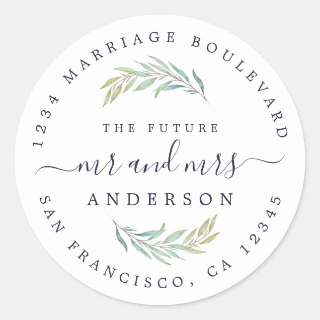 Sticker Rond Green Foliage Future Mme Mariage Retour Adresse (Devant)
