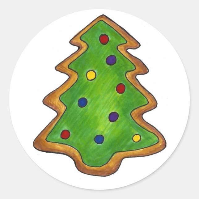 Sticker Rond Green Frosted Christmas Tree Sucre Cookie Holiday (Devant)
