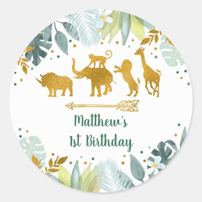 Sticker Rond Green Gold Safari animal Anniversaire (Devant)