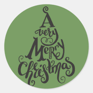 Sticker Rond Green Holiday Christmas Tree MERRY NOËL