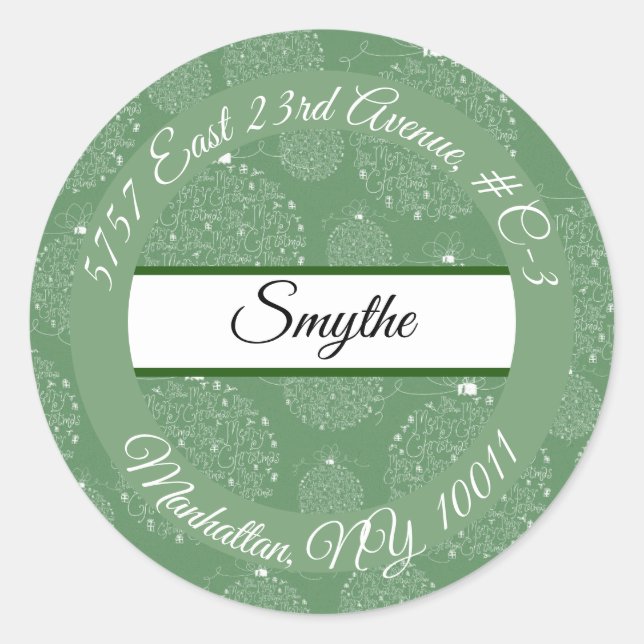 Sticker Rond Green Joyeux Noël Ornement Adresse de retour - (Devant)